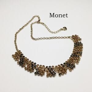 Monet Black & Topaz Rhinestone Gold Tone Necklace, 19 Inches